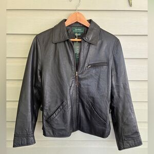 LAUREN RALPH LAUREN 90s vintage Cambridge black leather bomber jacket NWT sz 8